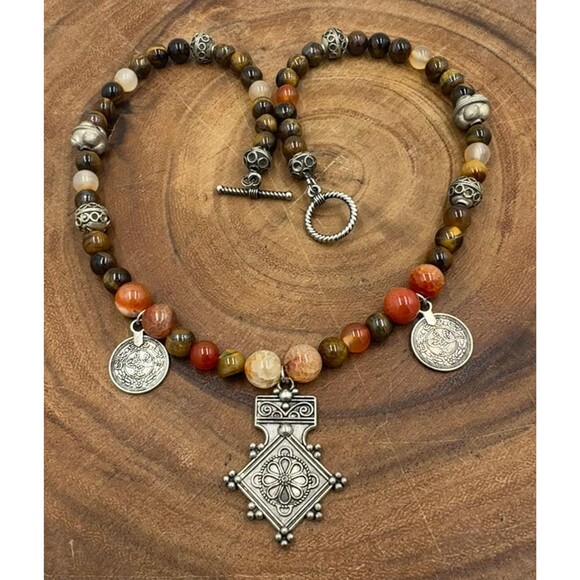 Tiger Eye, Fire Agate Necklace: Moroccan Southern Cross Pendant 03YS00864 - Picture 5 of 8